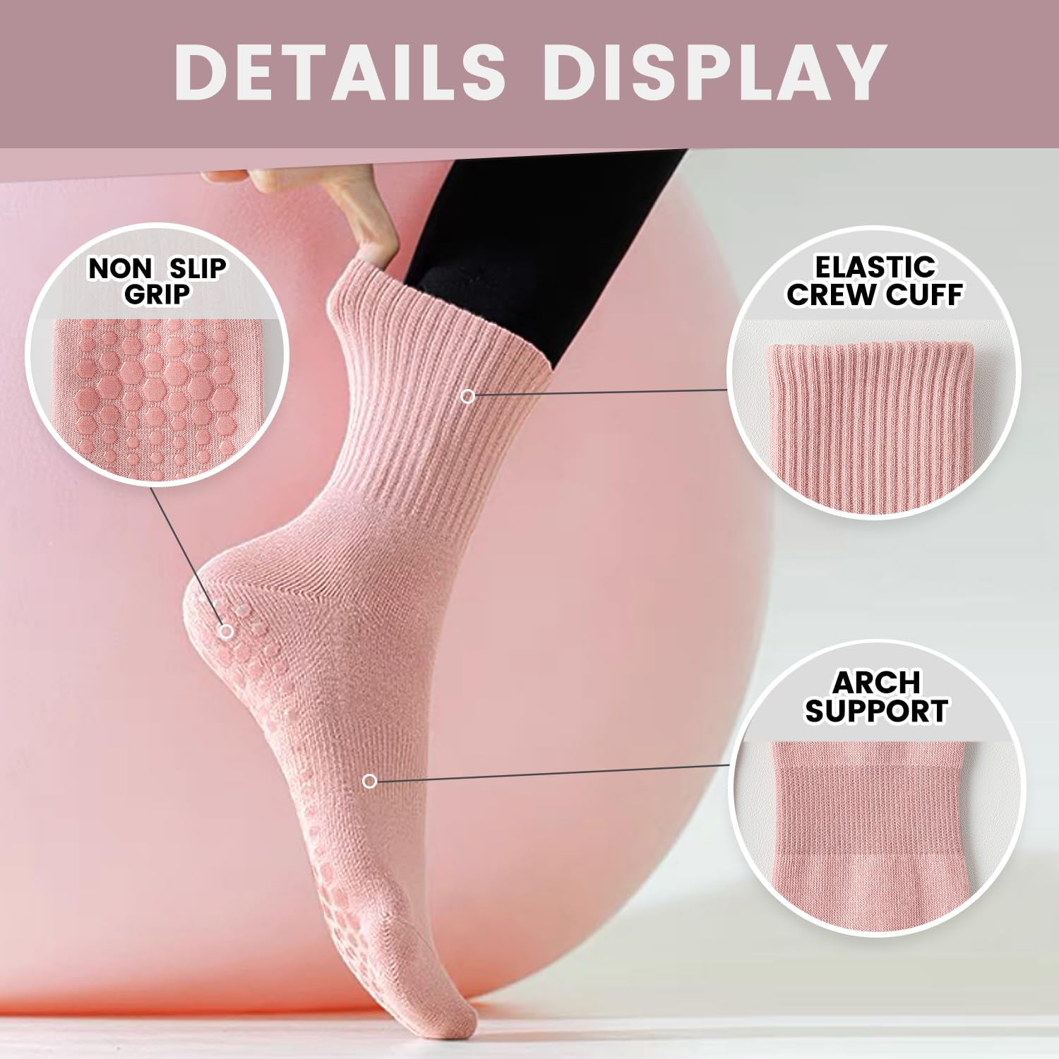 女性用ヨガソックス、無地、滑り止めグリップ、ピラティスバレエ - Medias Para Pilates Y Yoga のレビューと価格